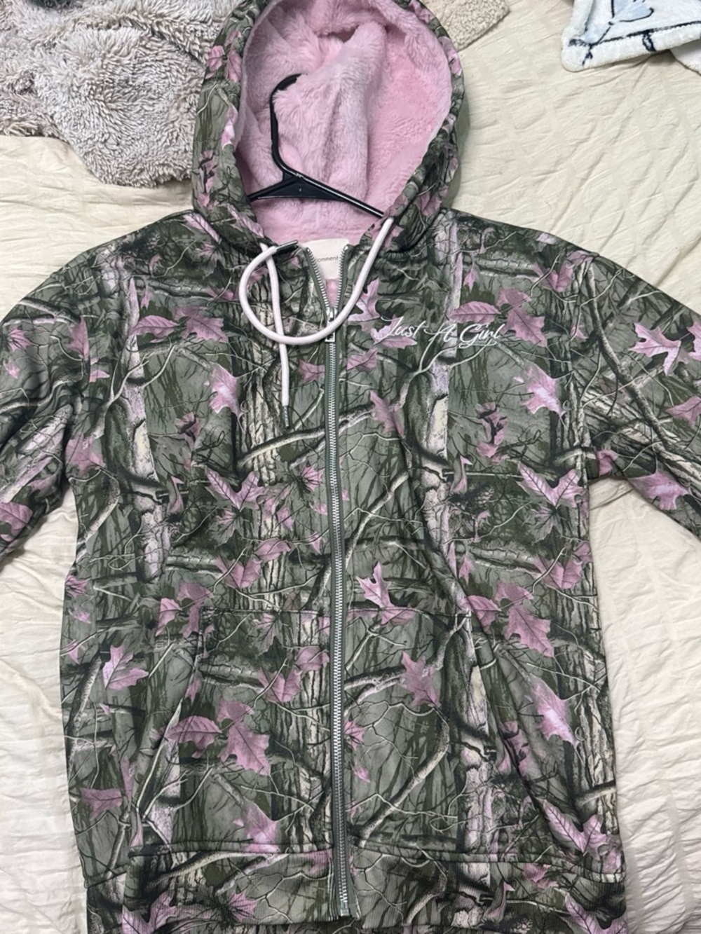 Pink Camo Sherpa-Lined Hoodie Jacket
